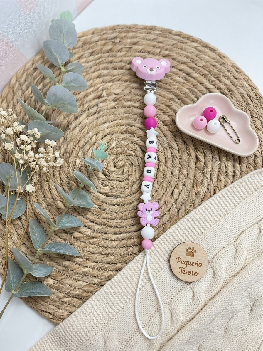 Clip para chupete personalizado koala en rosa - Frontal - Moda Infantil Chicle