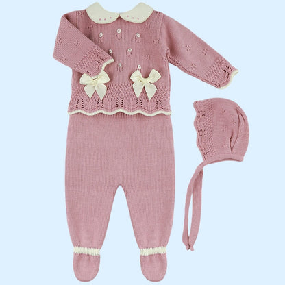 Conjunto bebé lana con lazos - Frontal - Moda Infantil Chicle