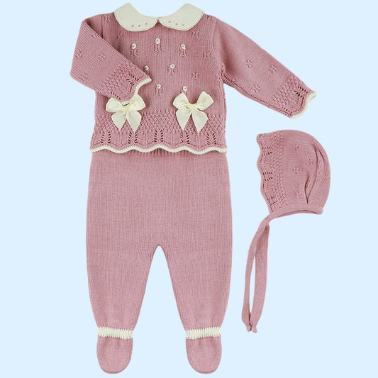 Conjunto bebé lana con lazos - Frontal - Moda Infantil Chicle