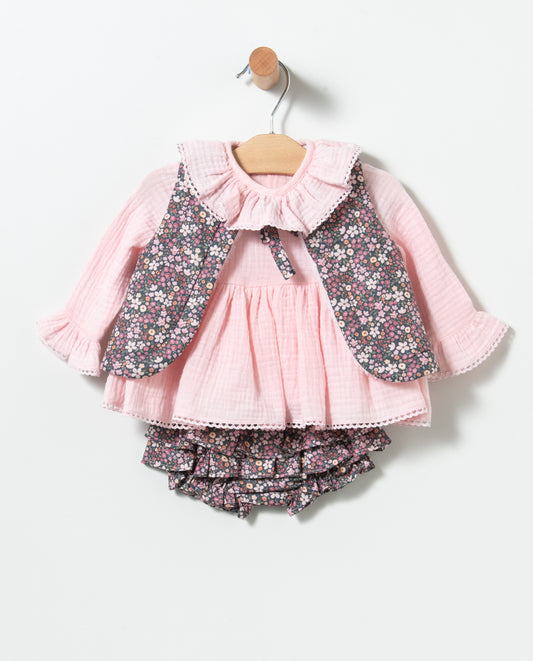 Conjunto blusa, braguita y chaleco - Coco Acqua - Frontal - Moda Infantil Chicle