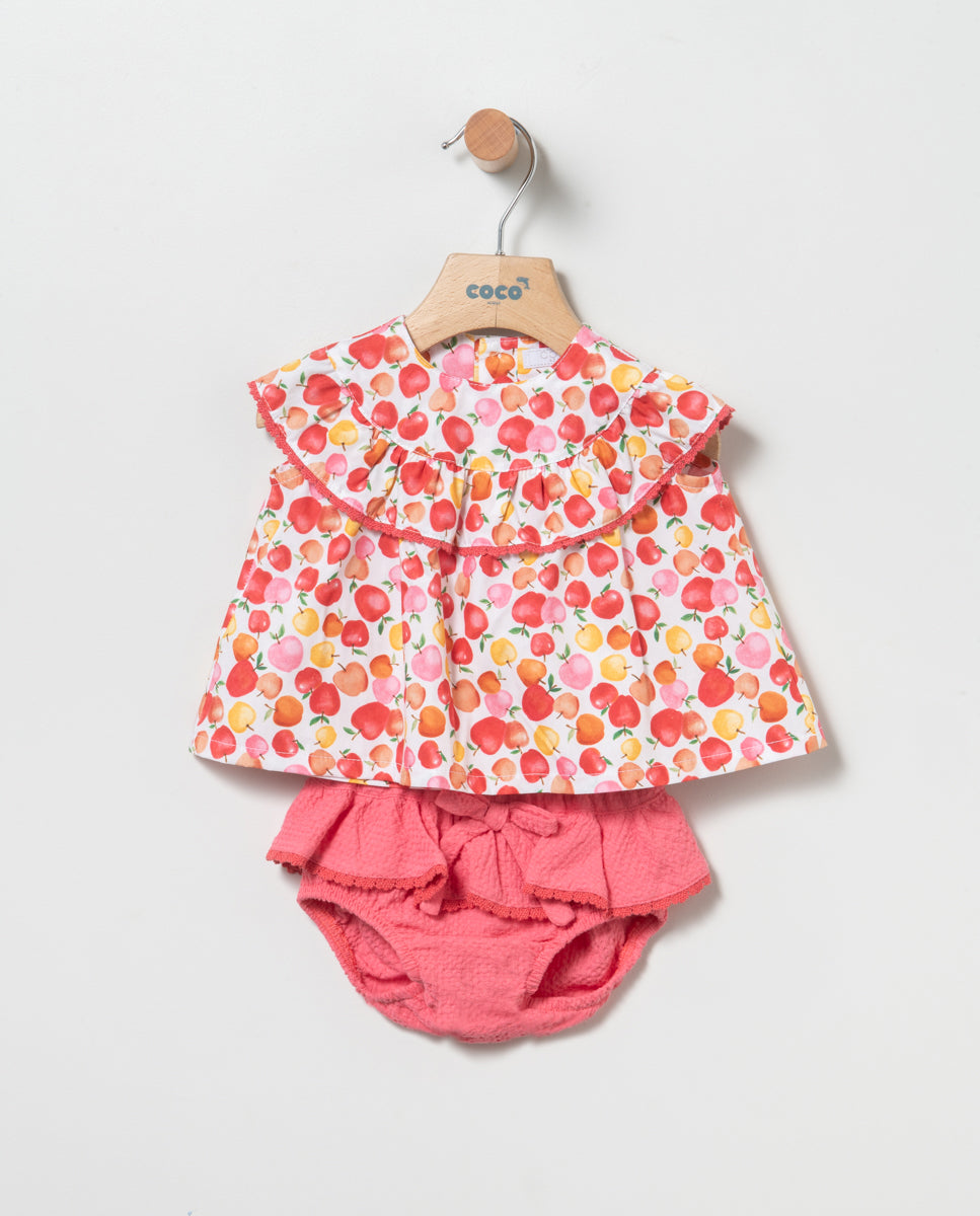 Conjunto de blusón y braguita de niña - Coco Acqua - Frontal - Moda Infantil Chicle