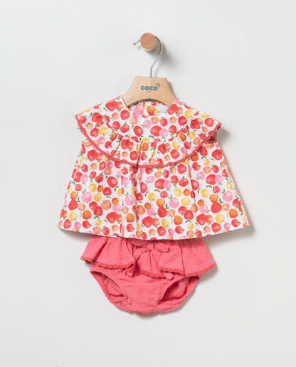 Conjunto de blusón y braguita de niña - Coco Acqua - Frontal - Moda Infantil Chicle