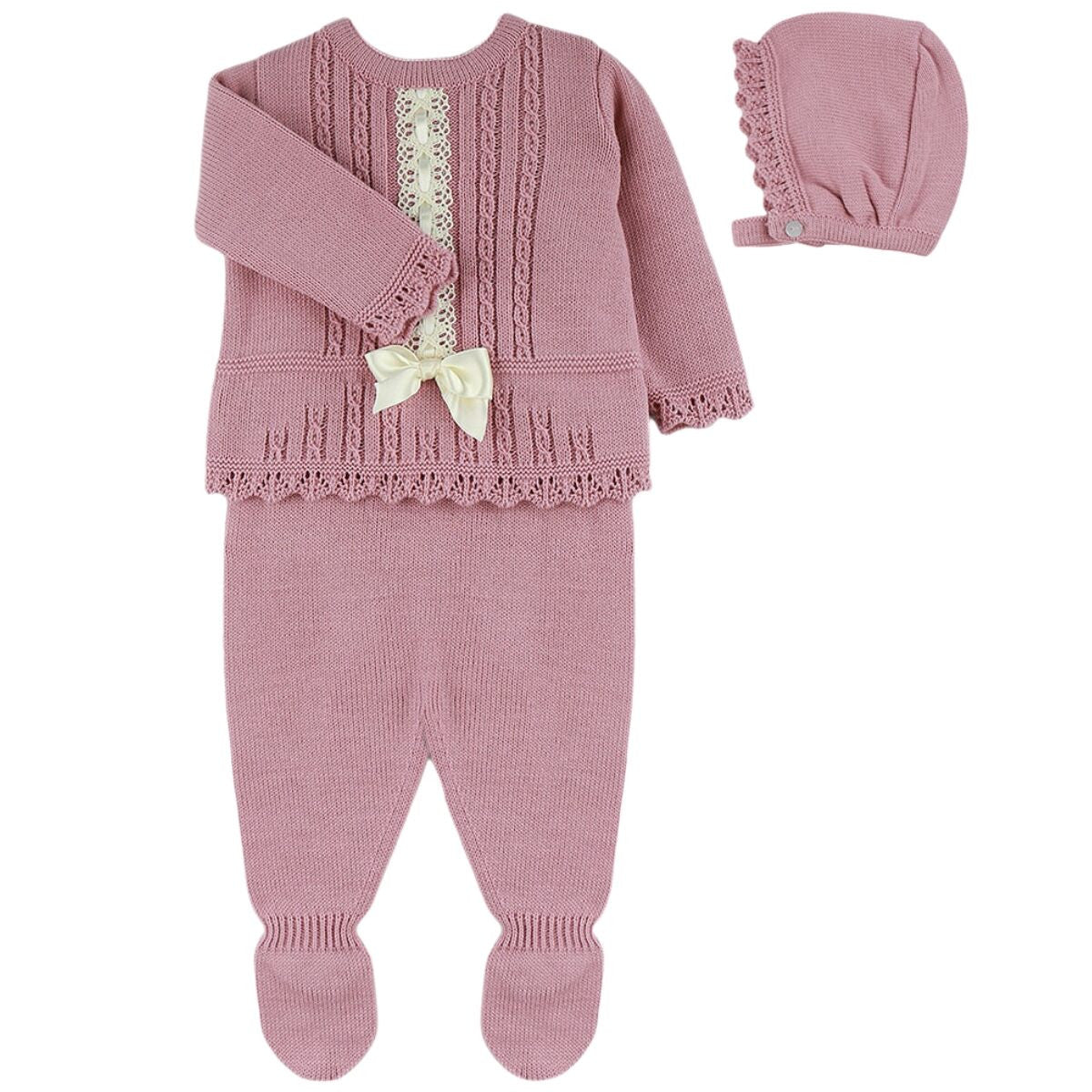 Conjunto de lana niña en rosa palo - Dulce de fresa - Invierno - Detalle 1 - Moda Infantil Chicle