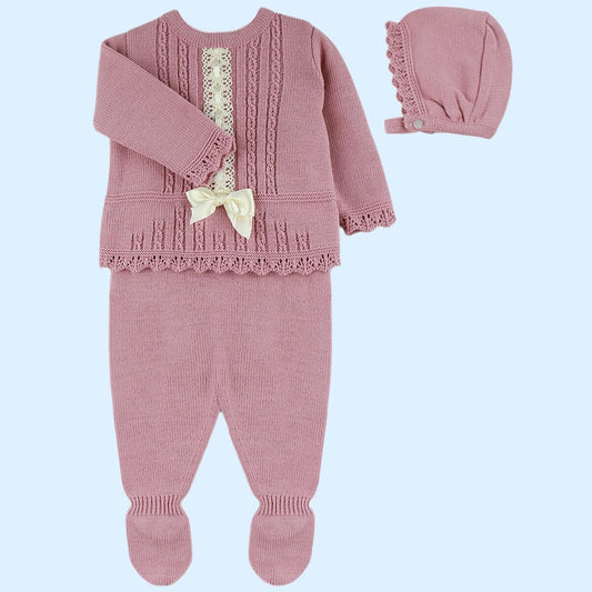 Conjunto de lana niña en rosa palo - Dulce de fresa - Invierno - Frontal - Moda Infantil Chicle