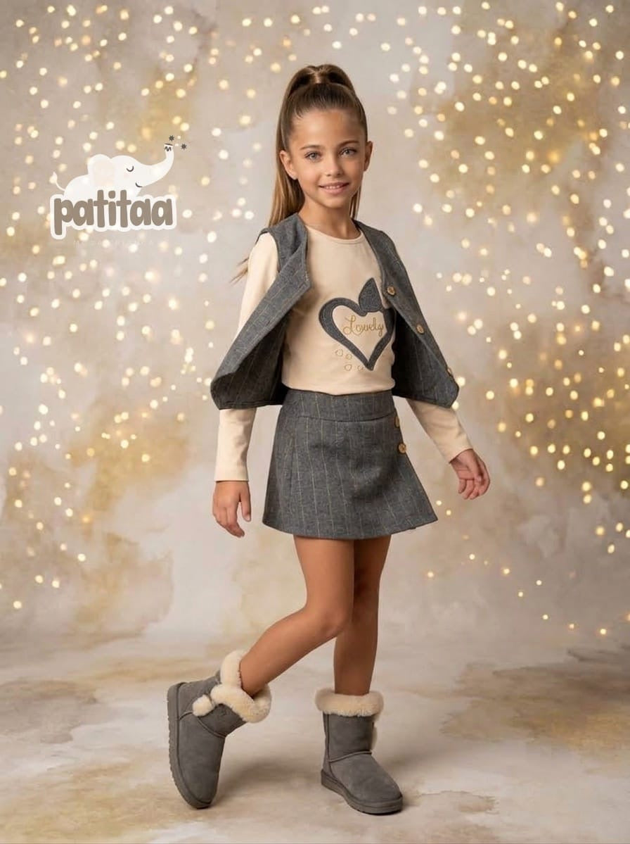 Conjunto de ni�a con chaleco  4- 12 a�os - Patitaa - Frontal - Moda Infantil Chicle