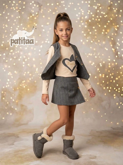Conjunto de ni�a con chaleco  4- 12 a�os - Patitaa - Frontal - Moda Infantil Chicle