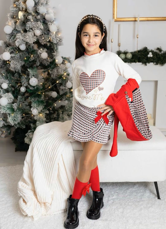 Conjunto de niña de 3 piezas en rojo - Frontal - Moda Infantil Chicle