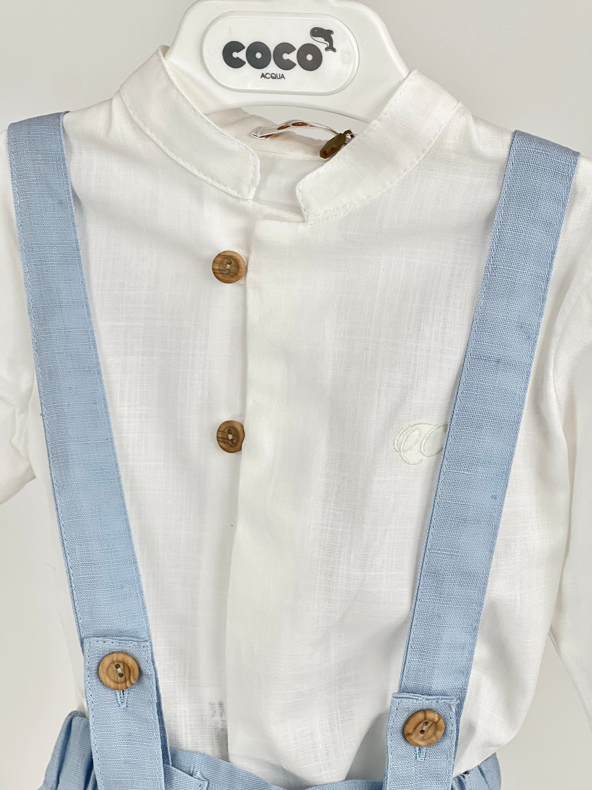 Conjunto de niño ceremonia en celeste - Coco Acqua 2025 - Detalle 2 - Moda Infantil Chicle