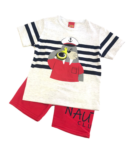 Conjunto de niño con dibujo de morsa - Kyly Primavera 2024 - Frontal - Moda Infantil Chicle