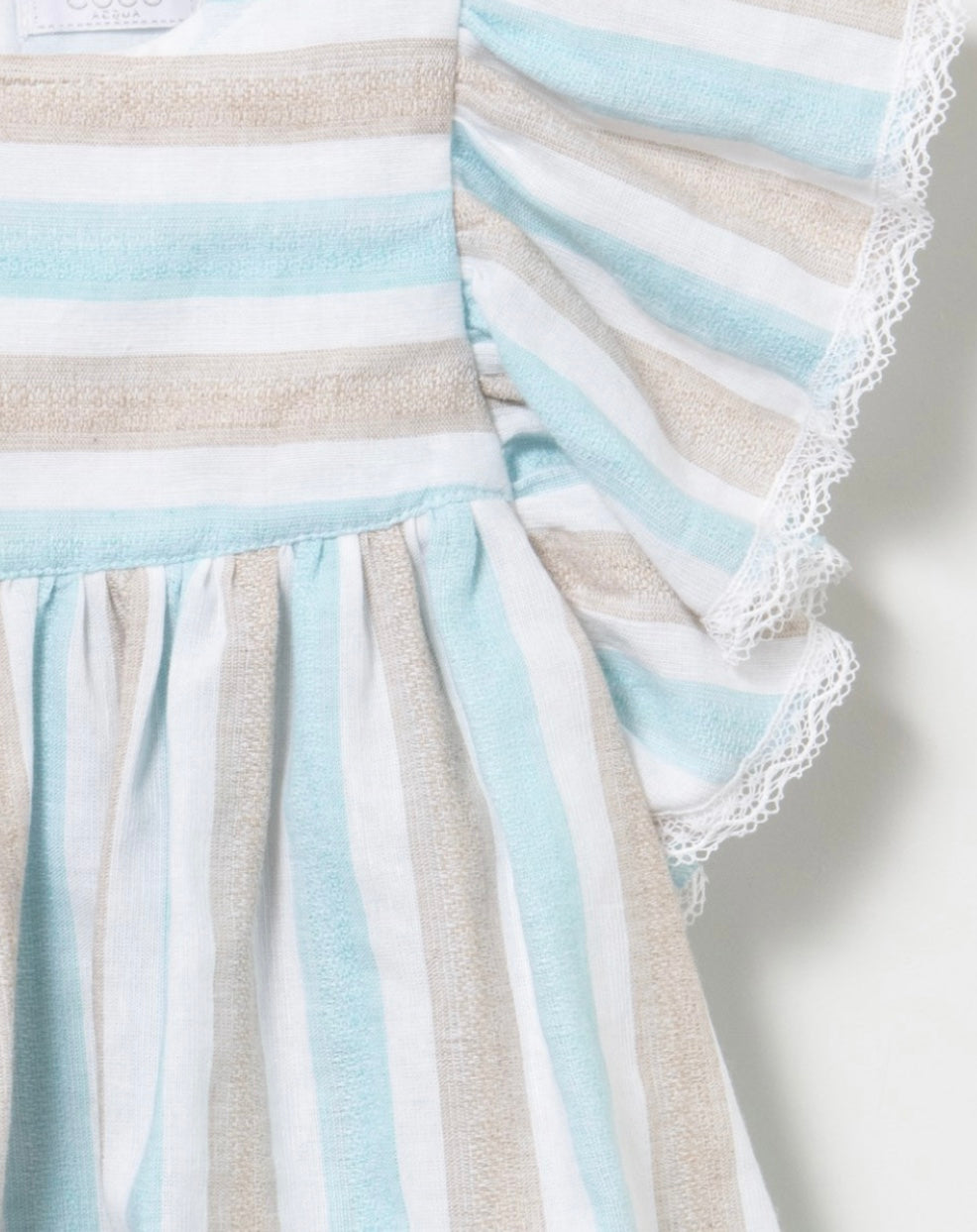 Conjunto de short y blusón en rayas niña en turquesa - Detalle 3 - Moda Infantil Chicle