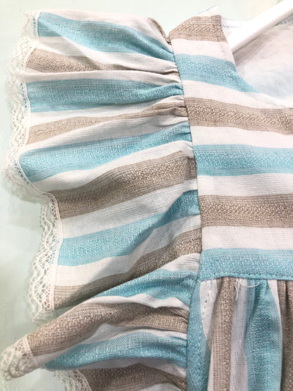 Conjunto de short y blusón en rayas niña en turquesa - Detalle 5 - Moda Infantil Chicle