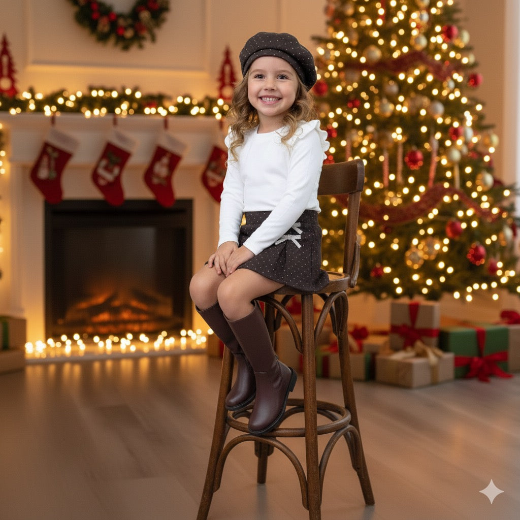Conjunto falda pantal�n marr�n con boina -Pronta Moda - Detalle 2 - Moda Infantil Chicle