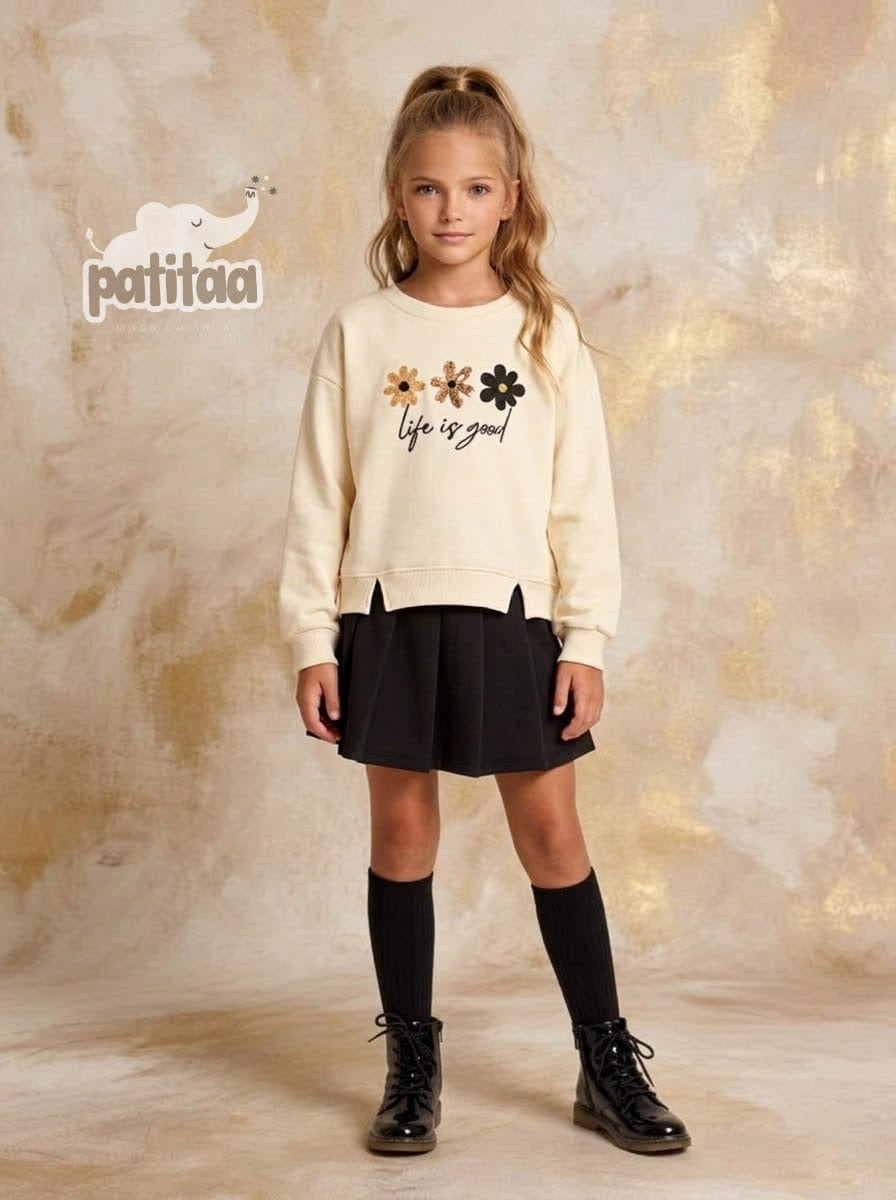 Conjunto flor de ni�a con falda pantal�n-Patitaa - Frontal - Moda Infantil Chicle