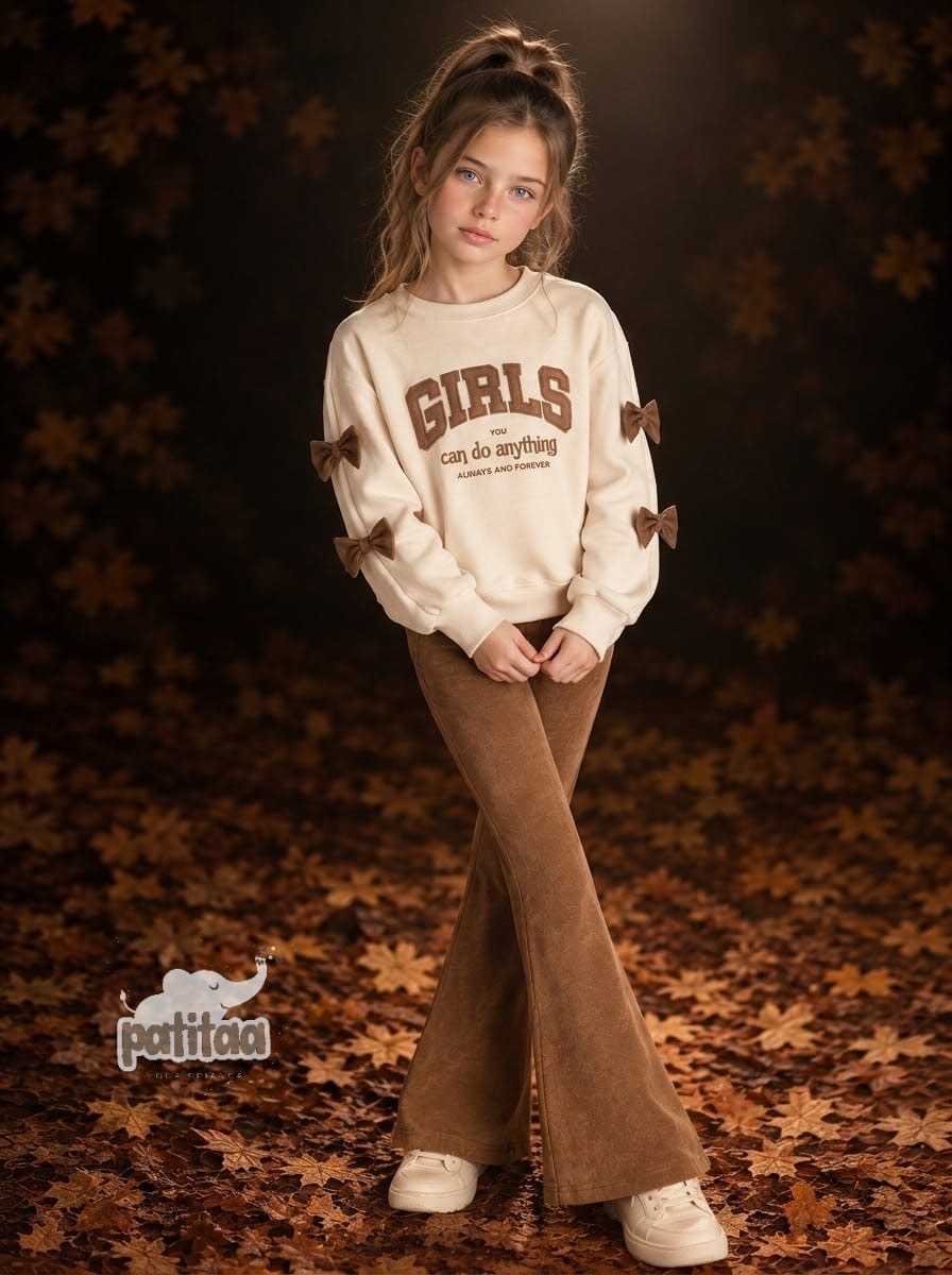 Conjunto Girls sudadera y leggings pata ancha  - Patitaa - Frontal - Moda Infantil Chicle