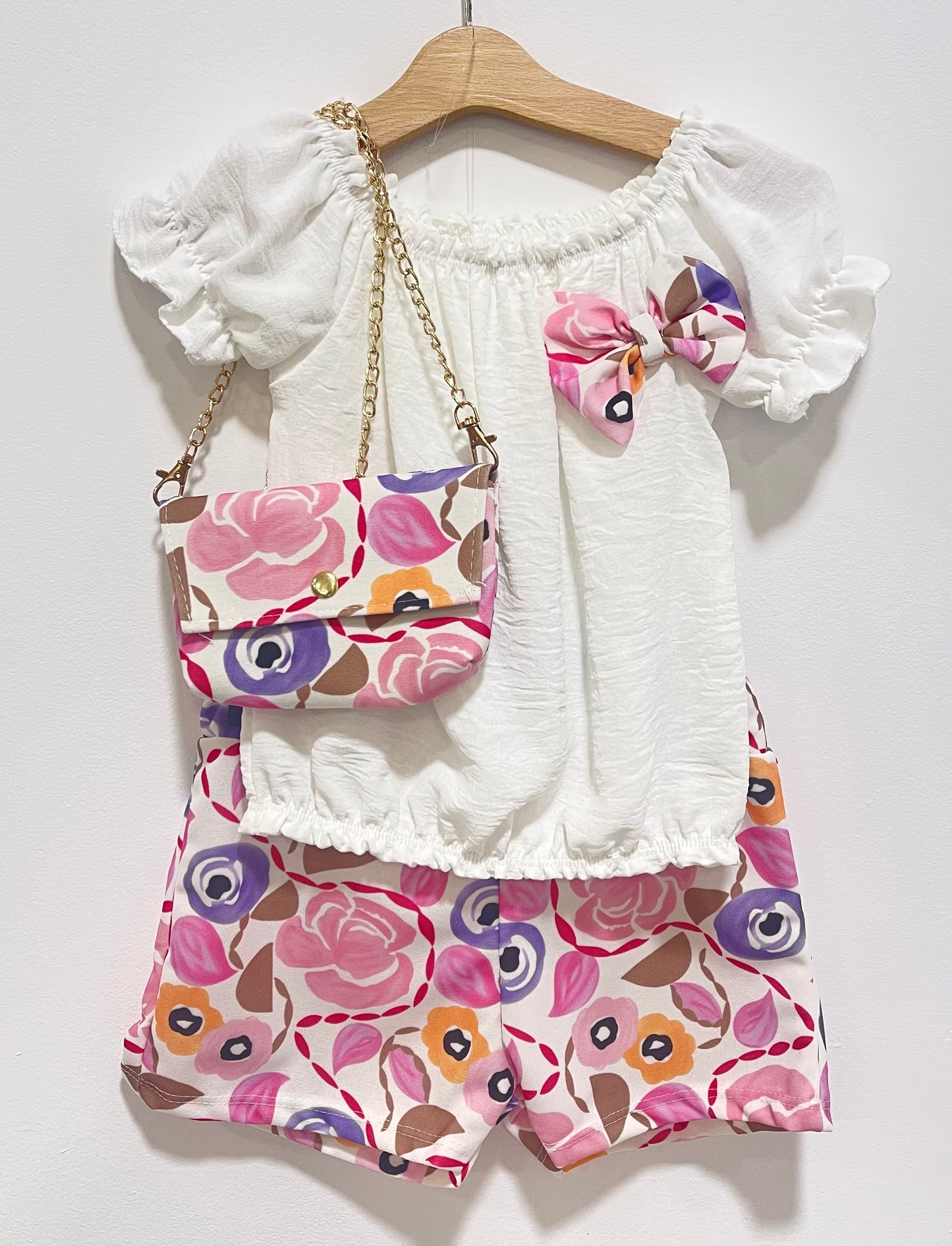 Conjunto ni�a blus�n, short y bolso - Pronta Moda - Detalle 2 - Moda Infantil Chicle