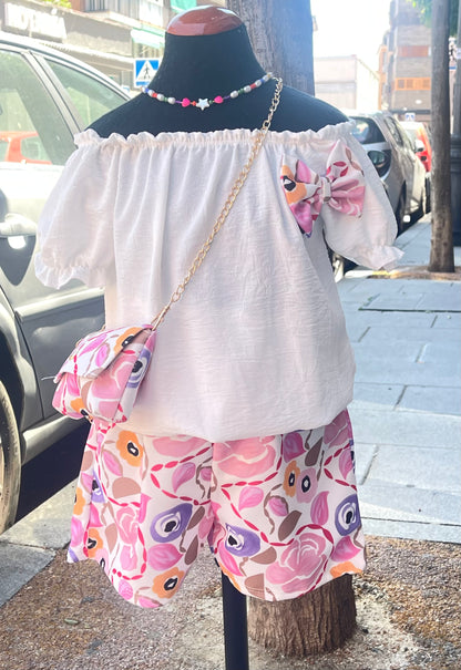 Conjunto ni�a blus�n, short y bolso - Pronta Moda - Detalle 5 - Moda Infantil Chicle
