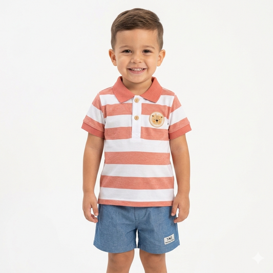 Conjunto ni�o de rayas en tono teja - Newness - Frontal - Moda Infantil Chicle