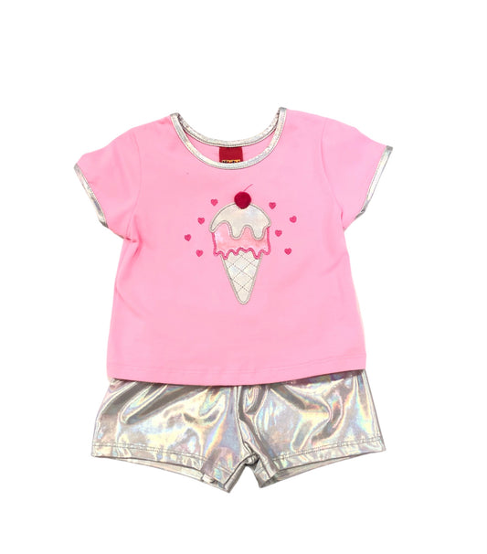 Conjunto niña con pantalón en plata metalizado - Kyly - Frontal - Moda Infantil Chicle