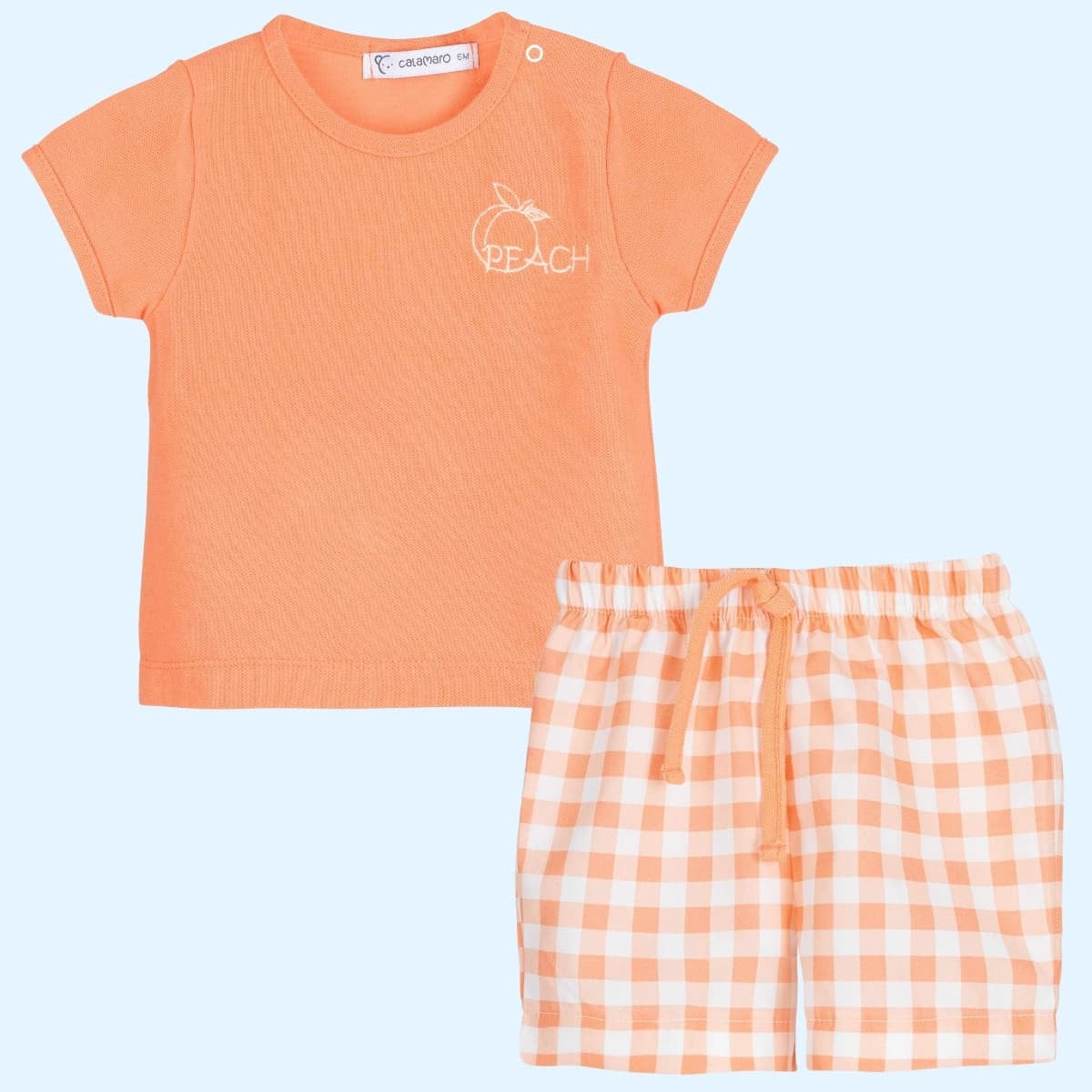 Conjunto Pantal�n Cuadros naranja ?? - Calamaro - Frontal - Moda Infantil Chicle