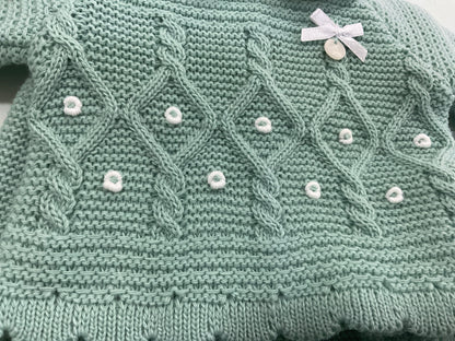 Conjunto unisex de lana en verde menta - Detalle 1 - Moda Infantil Chicle