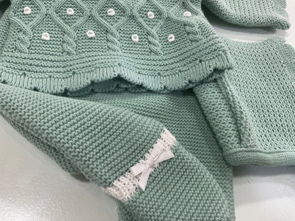 Conjunto unisex de lana en verde menta - Detalle 3 - Moda Infantil Chicle