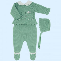 Conjunto unisex de lana en verde menta - Frontal - Moda Infantil Chicle