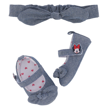 Manoletinas o bailarinas bebé en vaquero de Minnie Disney - Frontal - Moda Infantil Chicle
