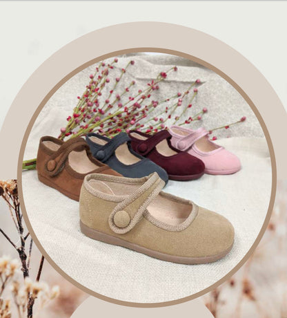 Merceditas terciopelo bot�n de ni�a azul marino - Tokolate ( del 18 al 30 ) - Detalle 4 - Moda Infantil Chicle