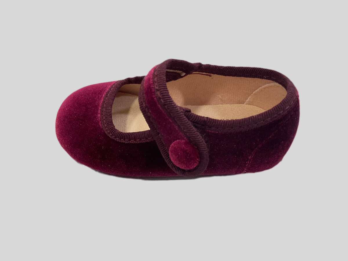 Merceditas terciopelo bot�n de ni�a Burdeos - Tokolate ( 31-35 ) - Frontal - Moda Infantil Chicle
