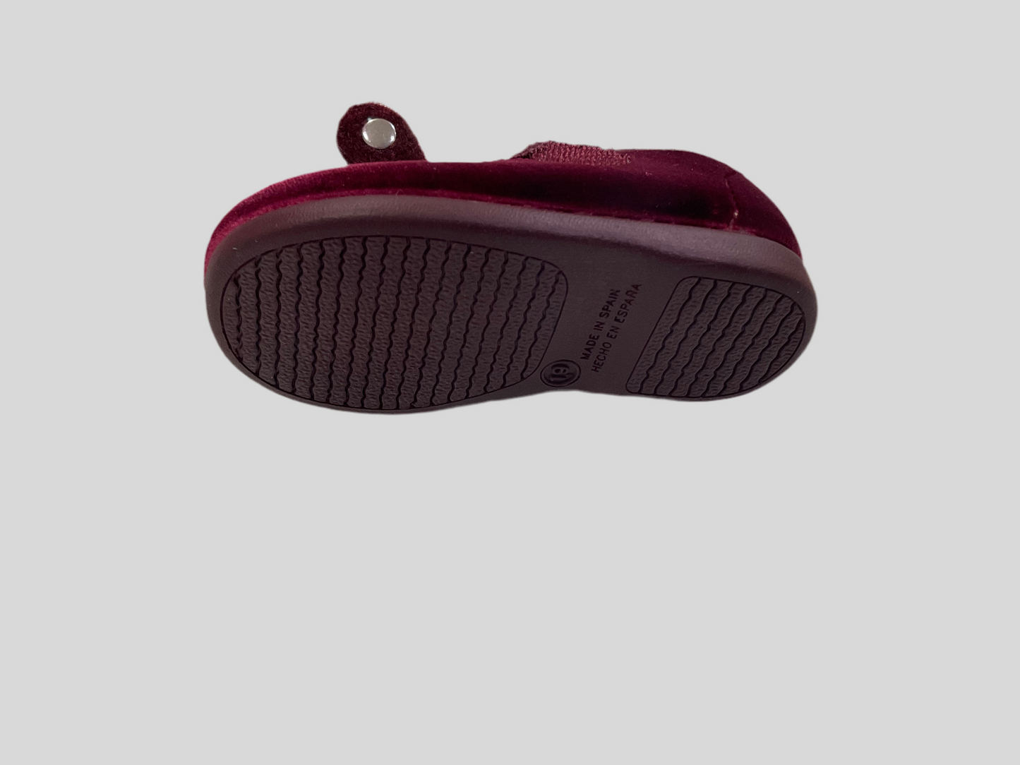 Merceditas terciopelo botón de niña Burdeos - Tokolate - Detalle 2 - Moda Infantil Chicle