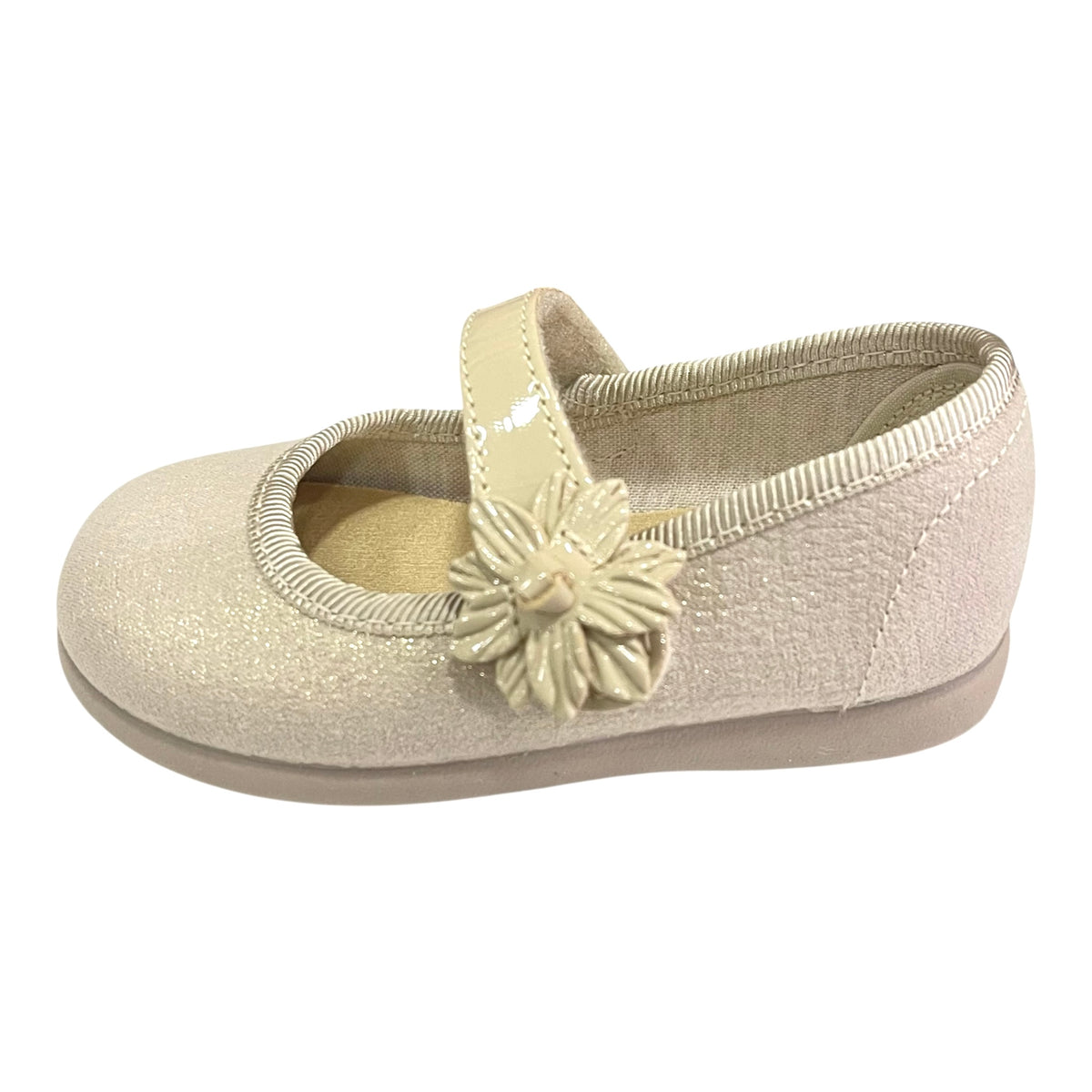 Merceditas turia correa de ni�a, flor oro - Tokolate ( 19 al 30 ) - Frontal - Moda Infantil Chicle