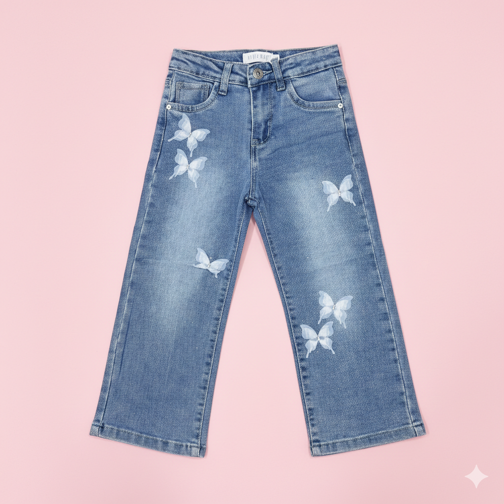 Pantal�n vaquero con mariposas - pronta moda - Frontal - Moda Infantil Chicle