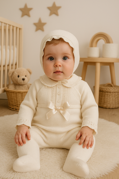 Peto de lana 3 piezas en beige - Dulce de Fresa - Frontal - Moda Infantil Chicle