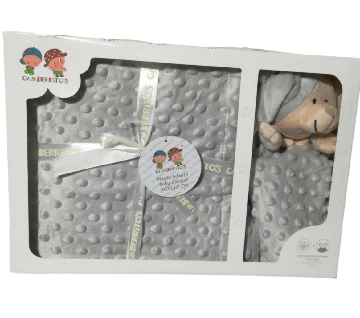 Set regalo en gris, manta y doudou de topos, Gamberritos - Detalle 4 - Moda Infantil Chicle
