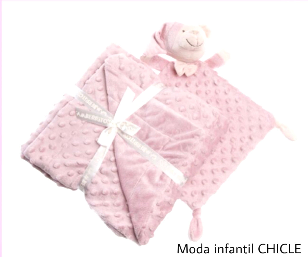 Set regalo en rosa claro, manta y doudou de topos, Gamberritos - Detalle 3 - Moda Infantil Chicle