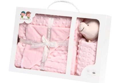 Set regalo en rosa claro, manta y doudou de topos, Gamberritos - Detalle 4 - Moda Infantil Chicle