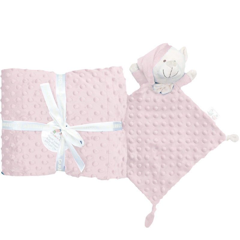 Set regalo en rosa claro, manta y doudou de topos, Gamberritos - Frontal - Moda Infantil Chicle