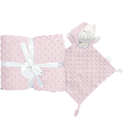 Set regalo en rosa claro, manta y doudou de topos, Gamberritos - Frontal - Moda Infantil Chicle
