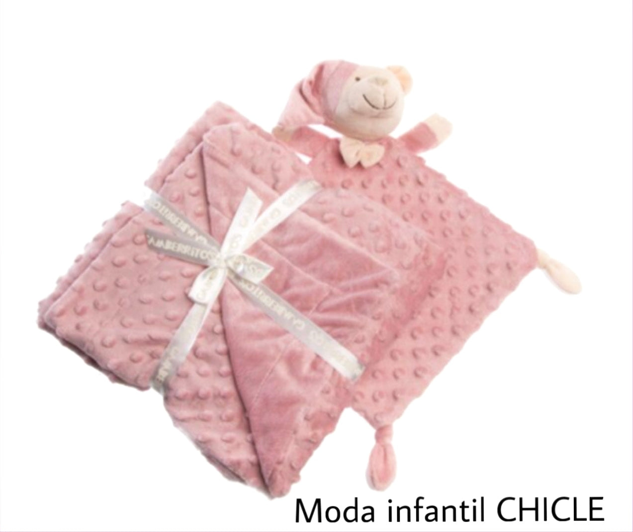 Set regalo en rosa empolvado, manta y doudou de topos, Gamberritos - Detalle 3 - Moda Infantil Chicle