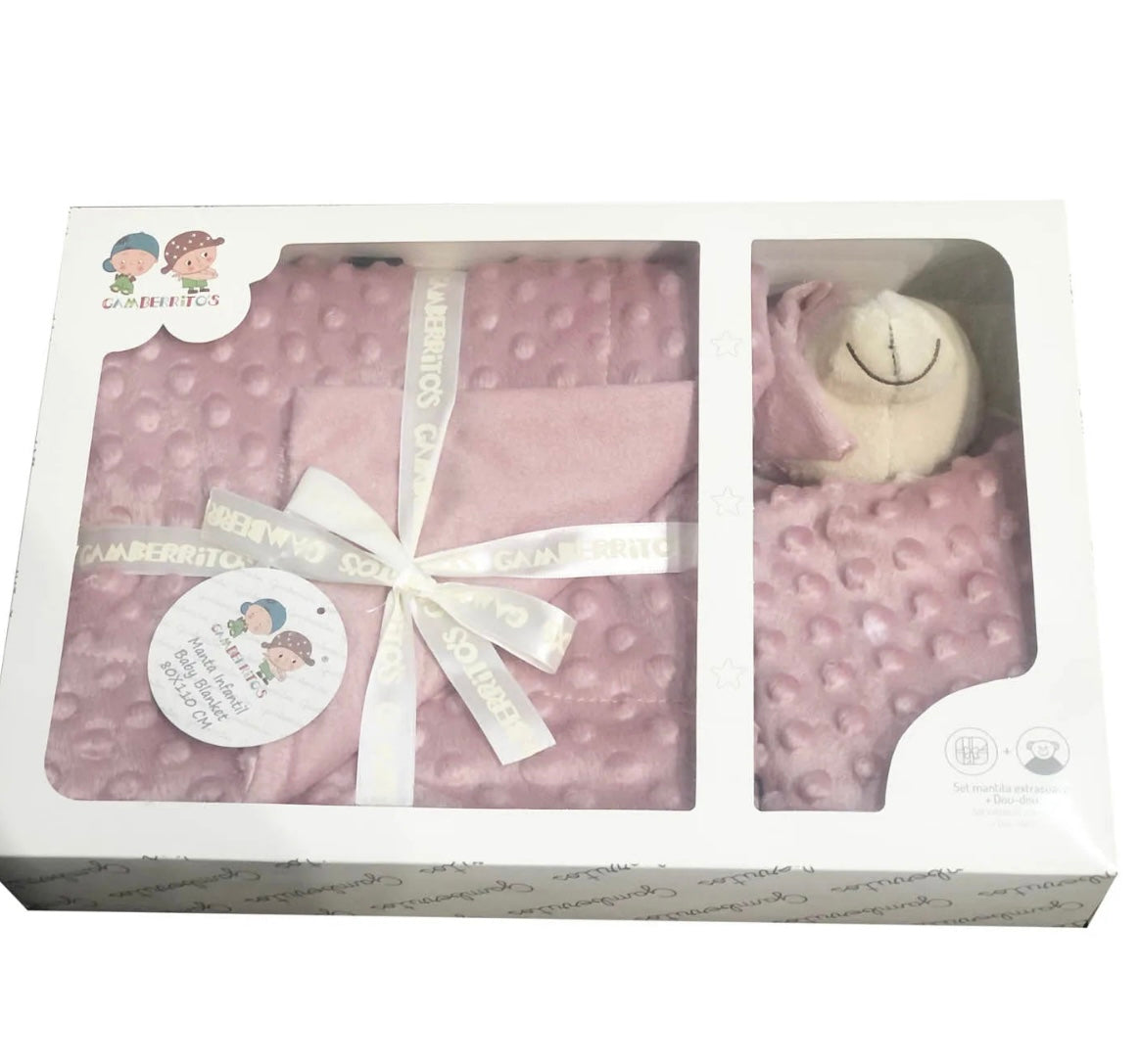 Set regalo en rosa empolvado, manta y doudou de topos, Gamberritos - Detalle 4 - Moda Infantil Chicle