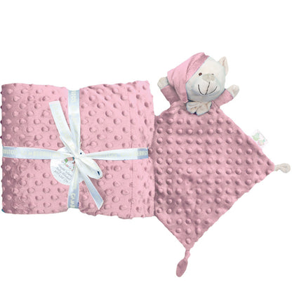 Set regalo en rosa empolvado, manta y doudou de topos, Gamberritos - Frontal - Moda Infantil Chicle