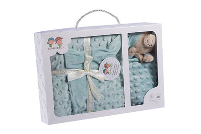 Set regalo en verde, manta y doudou de topos, Gamberritos - Frontal - Moda Infantil Chicle