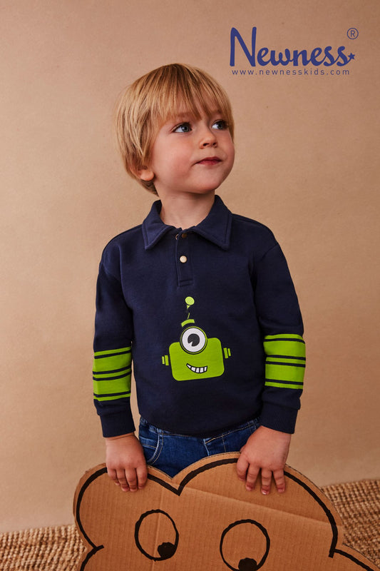 Sudadera bebé azul marino robot - Newness invierno 2024 - Frontal - Moda Infantil Chicle