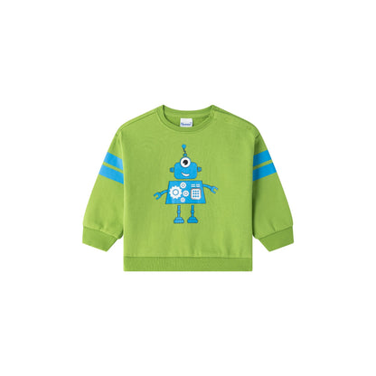 Sudadera bebé en pistacho con robot azul - Newness invierno 2024 - Frontal - Moda Infantil Chicle
