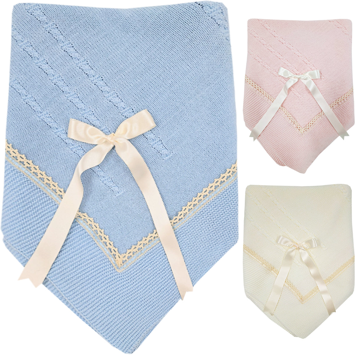 Toquilla lana bebé con puntilla y pasacintas - Frontal - Moda Infantil Chicle