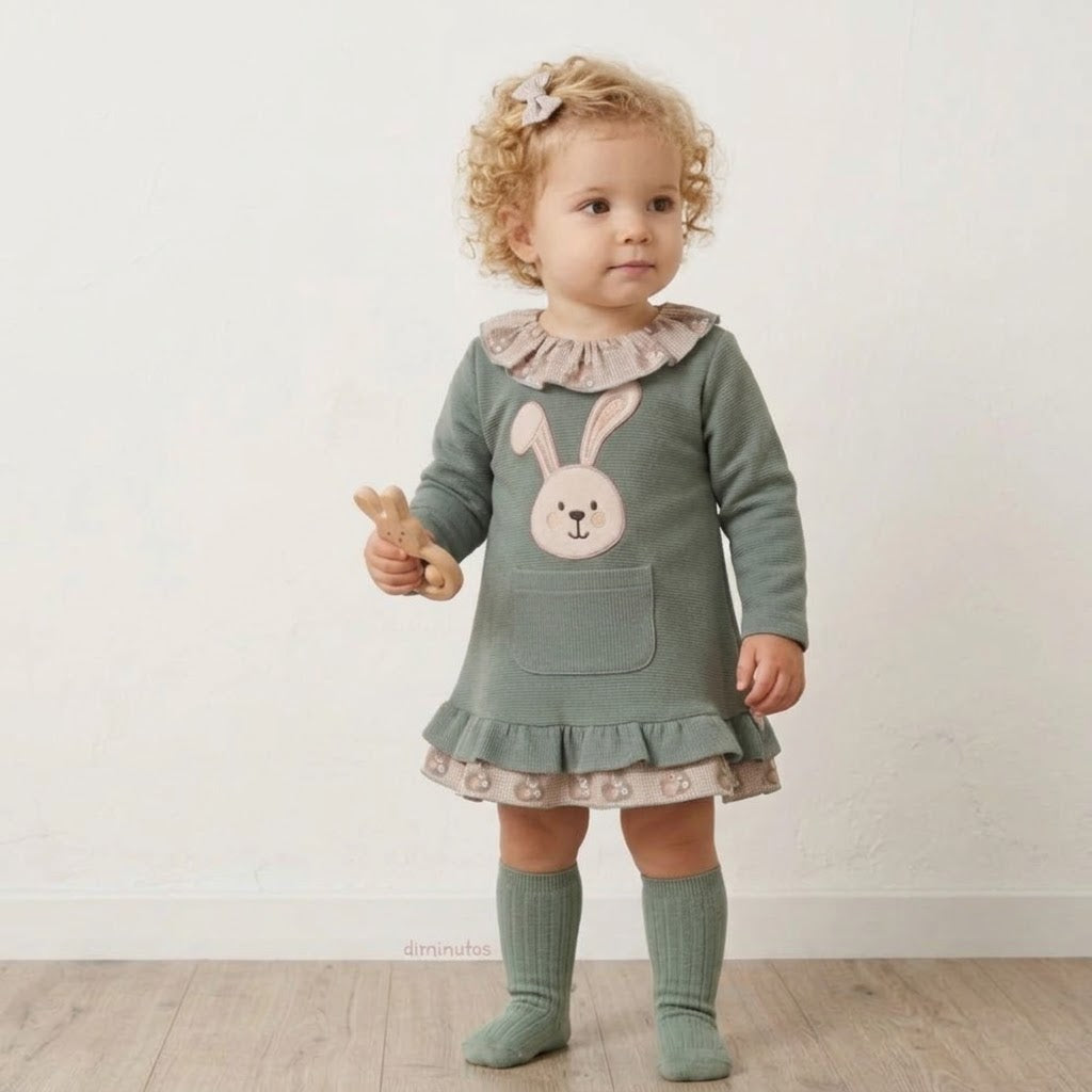 Vestido beb� ni�a conejo bolsillo - Basmarti - Detalle 3 - Moda Infantil Chicle