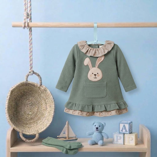 Vestido beb� ni�a conejo bolsillo - Basmarti - Frontal - Moda Infantil Chicle