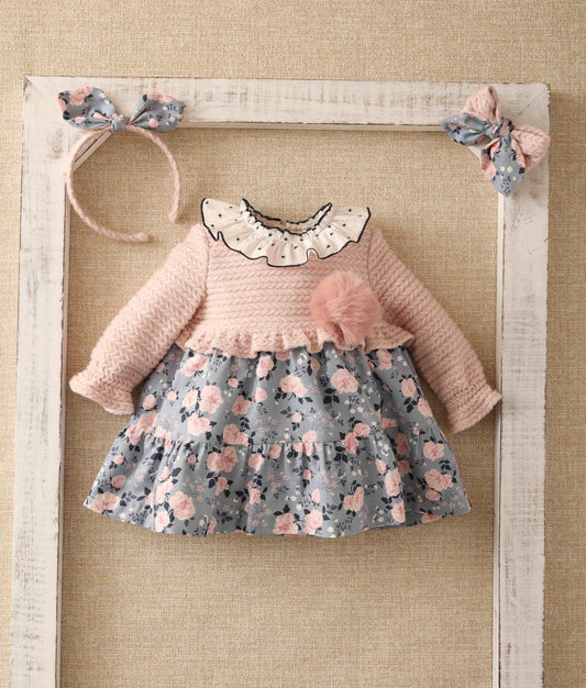 Vestido bebé niña estampado floral - Basmarti invierno 2022 - Frontal - Moda Infantil Chicle