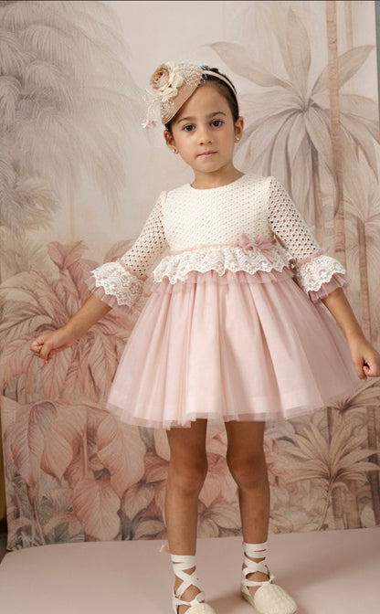Vestido Ceremonia Alba de ni�a - Basmarti 2026 - Frontal - Moda Infantil Chicle