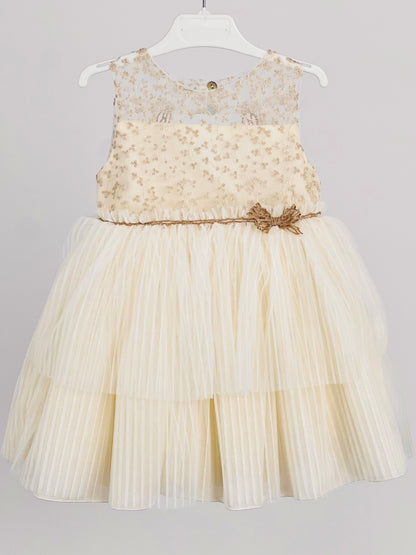Vestido Ceremonia de niña plisado - Basmarti 2025 - Frontal - Moda Infantil Chicle